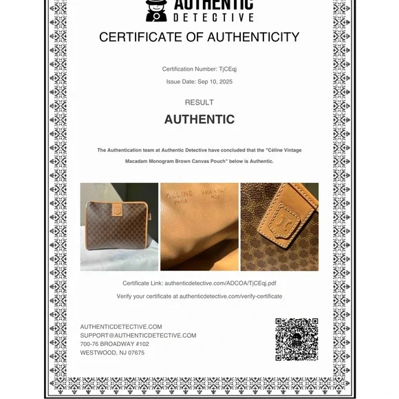 CÉLINE Vintage Macadam Monogram Brown Medium Canvas Pouch Clutch Bag w/COA - Picture 13 of 15